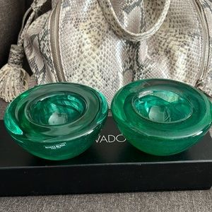 Kosta Boda RARE Green Swirl Votive Holders